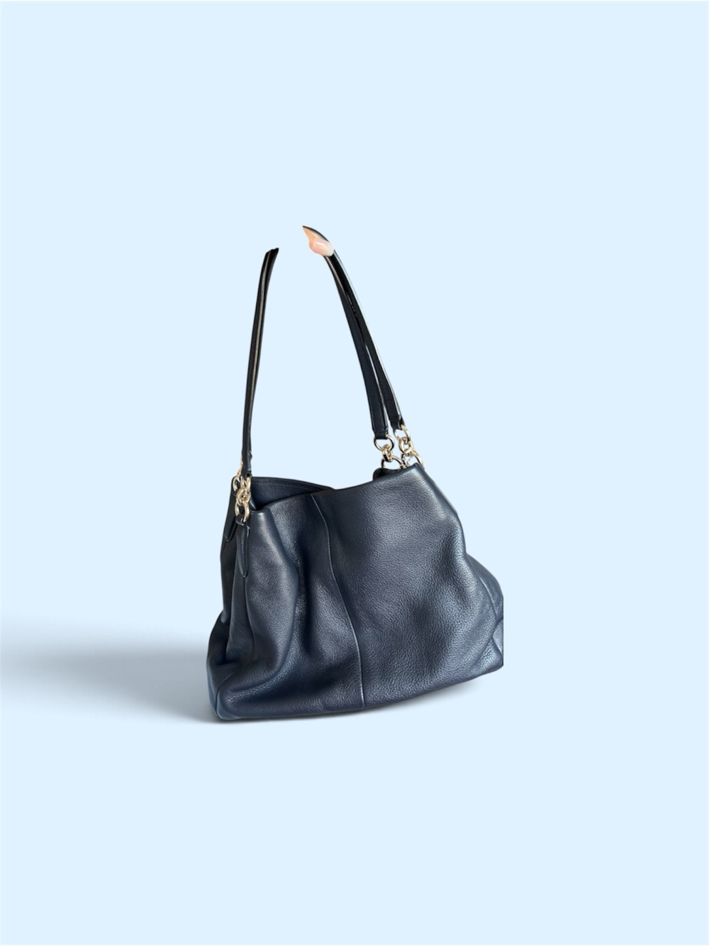 Coach Navy Pebbled Leather Shoulder Bag with Gold Hardware
